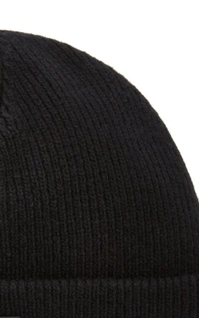 Shop Acne Studios Kansy Appliquéd Ribbed Wool-blend Beanie In Black