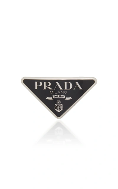 Shop Prada Silver-tone Logo Barrette In Black
