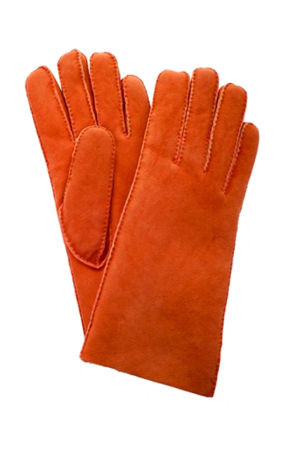 Shop Maison Fabre Short Shearling Cuff Gloves In Orange