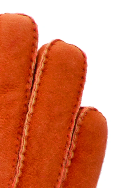 Shop Maison Fabre Short Shearling Cuff Gloves In Orange