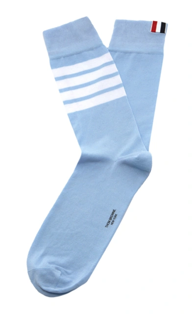 Shop Thom Browne Mid-calf Striped Cotton Socks In Blue