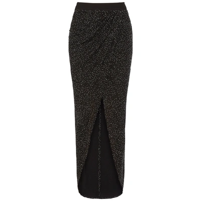 Shop Balmain Black Crystal-embellished Chiffon Skirt