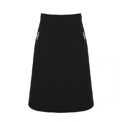 Shop Gucci Black Gg Detail Silk-blend Skirt