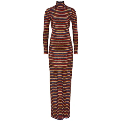Shop Rosetta Getty Striped Metallic-weave Gown In Multicoloured