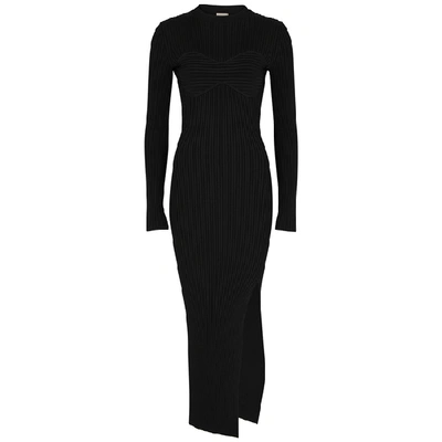 Shop Khaite Evlynne Black Rib-knit Dress