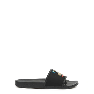 Shop Gucci Pursuit Embroidered-logo Rubber Sliders In Black