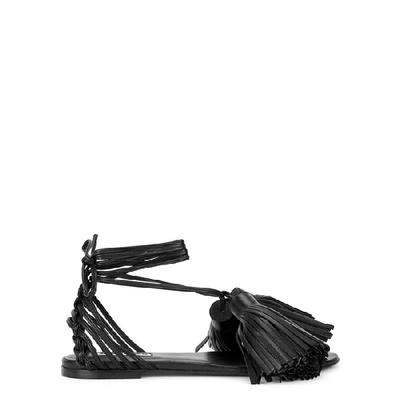 Shop Jil Sander Black Tasselled Leather Sandals
