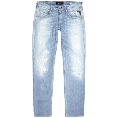 Shop Replay Anbass Aged 20 Years Slim-leg Jeans In Mid Blu