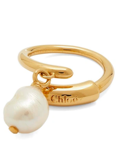 Shop Chloé Gold-tone Darcey Baroque Pearl Drop Ring