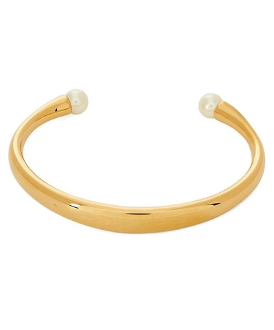 Shop Chloé Gold-tone Darcey Thin Faux Pearl Cuff Bracelet