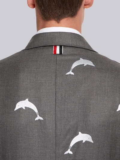 Shop Thom Browne Medium Grey Wool Dolphin Embroidered Classic Sport Coat