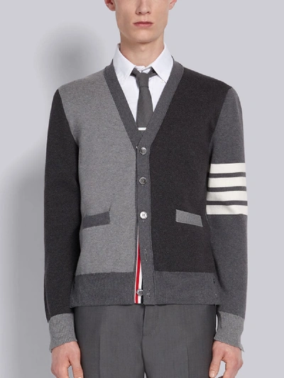 Thom Browne Milano Stitch Cotton Multi-colour 4 Bar Cardigan In 982 Tonal Grey