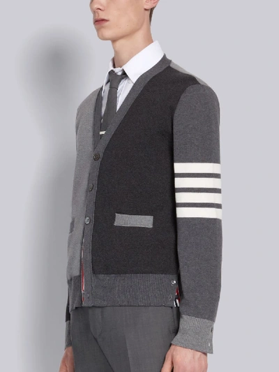 Thom Browne Milano Stitch Cotton Multi-colour 4 Bar Cardigan In 982 Tonal Grey
