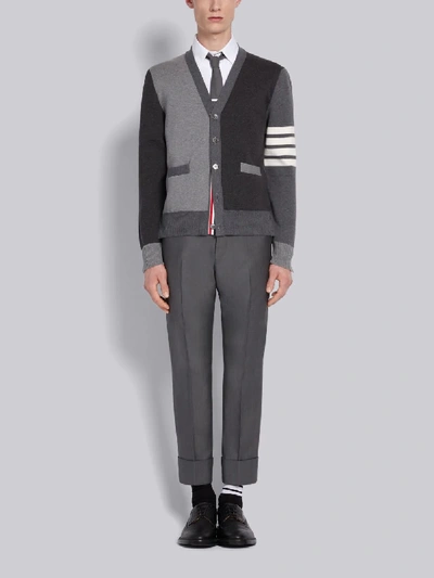 Thom Browne Milano Stitch Cotton Multi-colour 4 Bar Cardigan In 982 Tonal Grey