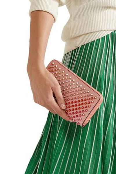 Shop Christian Louboutin Panettone Spiked Textured-leather Continental Wallet In Blush