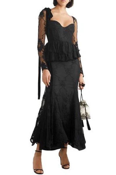 Shop Brock Collection Diedre Ruffle-trimmed Embroidered Tulle Gown In Black
