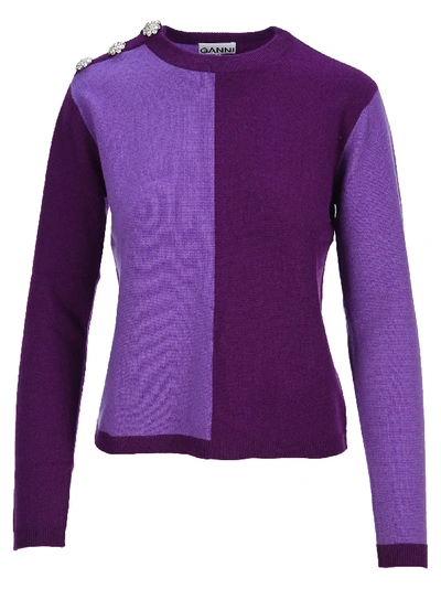 Shop Ganni Cashmere Knit Block Pullover In Deep Lavender