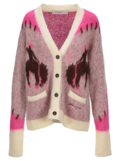 Shop Golden Goose Intarsia Knit Cardigan In Pink Multicolor