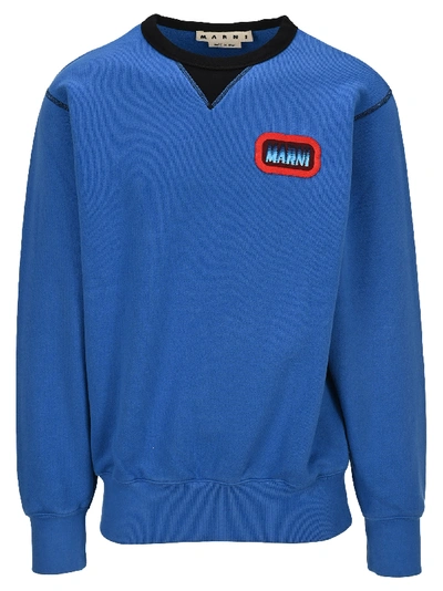 Shop Marni Logo Patch Sweatshirt In Azure