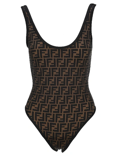 Shop Fendi Monogram-print Reversible Swimsuit In Ff+ Black