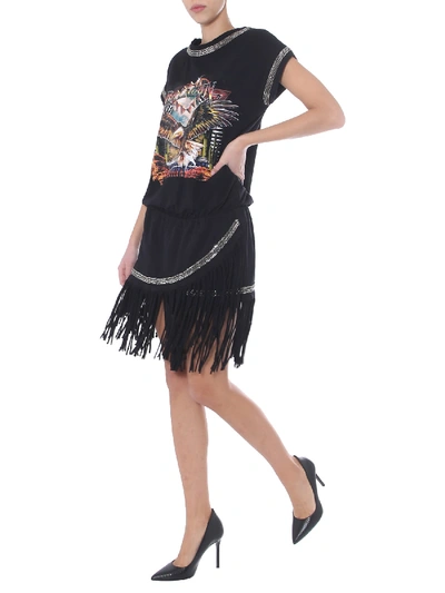 Shop Balmain Dress With Fringes In Nero