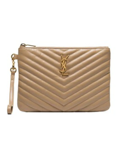 Shop Saint Laurent Ysl Monogram Clutch In Neutrals