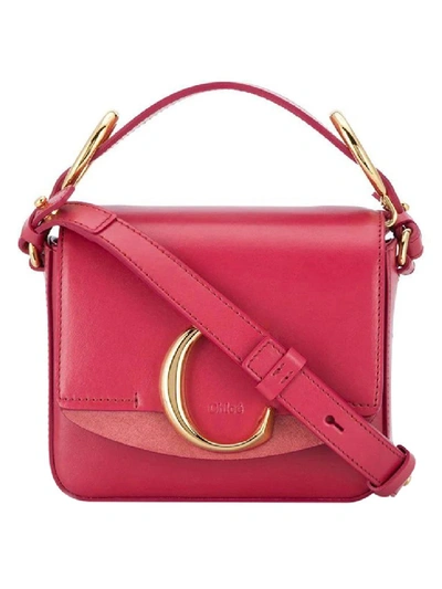 Shop Chloé Mini C Cross-body Bag Pink In Burgundy