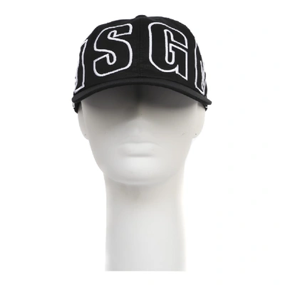 Shop Msgm Black Cotton Canvas Hat With  Logo