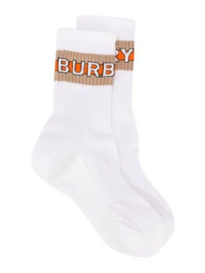 Shop Burberry Intarsia Logo Socks In White