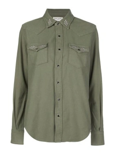 Shop Saint Laurent Green Studded Detail Shirt In Grey