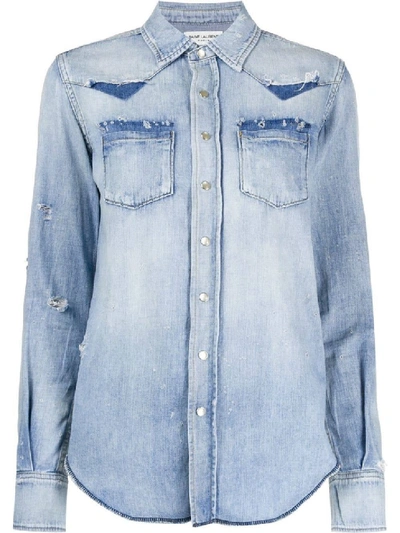 Shop Saint Laurent Western Style Shirt Blue