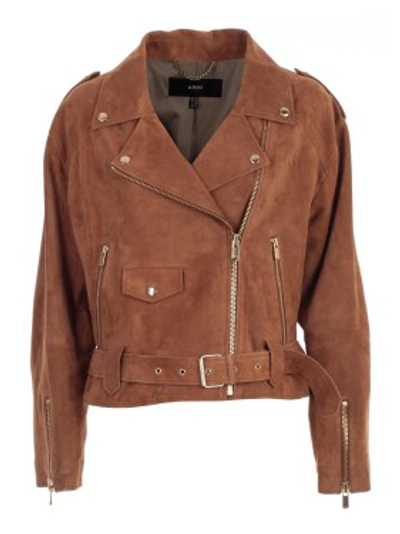 Shop Arma Jacket Leather Suede In Brown