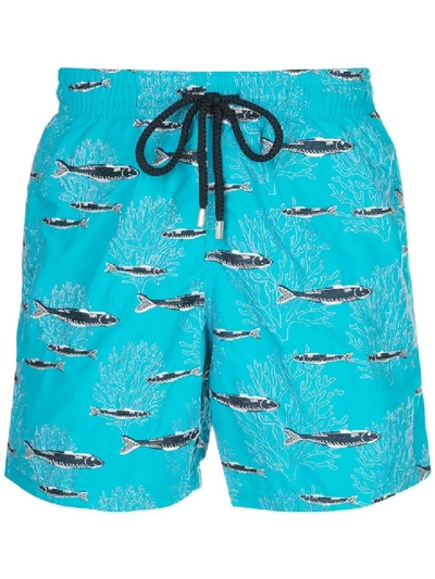 Shop Vilebrequin Blue Men's Blue Fish Print Swim Shorts