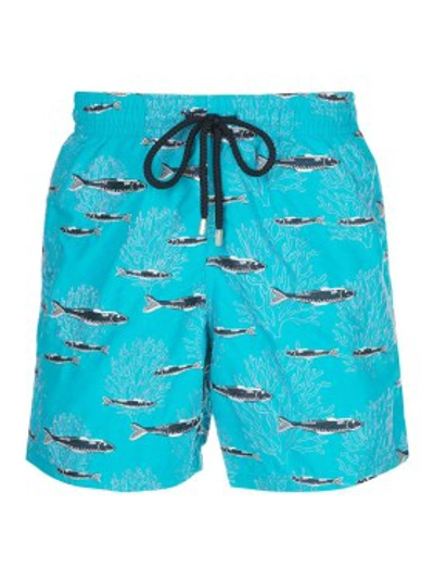 Shop Vilebrequin Blue Men's Blue Fish Print Swim Shorts