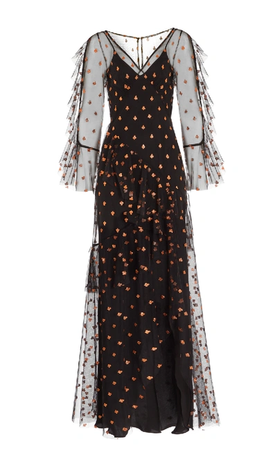 Shop Temperley London Fortuna Ruffle Dress In Black Mix