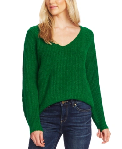 Shop Vince Camuto Ribbed V-neck Sweater In Everglade