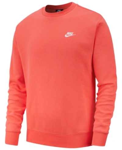 Shop Nike Men's Club Fleece Crew Sweatshirt In Ember Glow/white