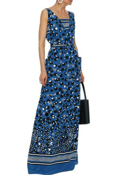 Shop Bottega Veneta Sequin-embellished Printed Silk Crepe De Chine Maxi Dress In Blue