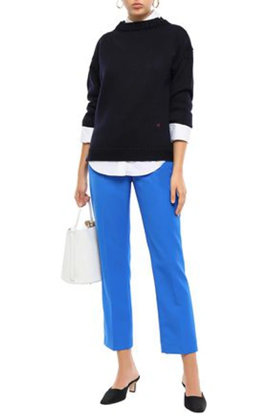 Shop Victoria Beckham Guernsey Merino Wool Sweater In Midnight Blue