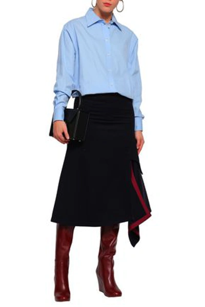 Shop Victoria Beckham Asymmetric Pleated Wool-felt Skirt In Navy