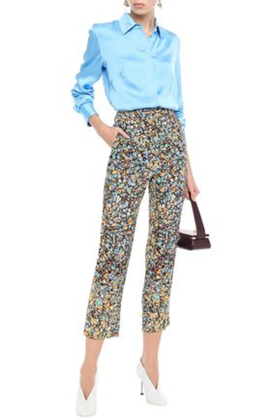 Shop Victoria Beckham Cropped Printed Crepe Straight-leg Pants In Light Blue