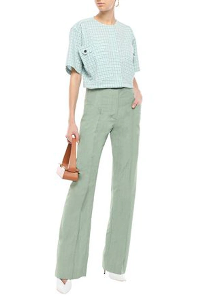 Shop Victoria Beckham Woven Bootcut Pants In Grey Green