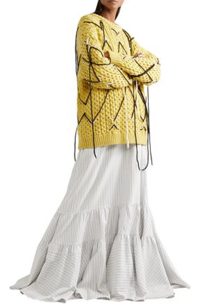 Shop Calvin Klein 205w39nyc Tiered Striped Silk And Cotton-blend Maxi Skirt In White