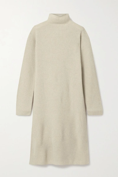 Shop The Row Moa Ribbed Wool And Cashmere-blend Turtleneck Midi Dress In Beige