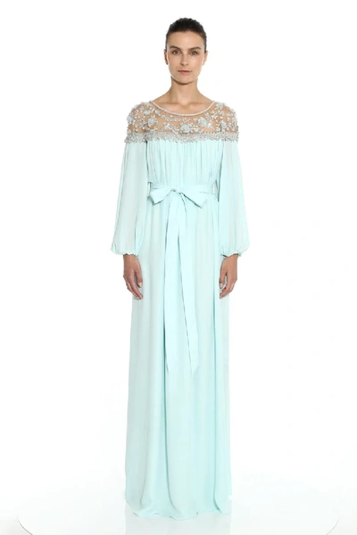Shop Marchesa Long Sleeve Georgette Caftan Gown