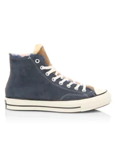 Shop Converse Chuck 70 Shearling-lined High-top Sneakers In Navy Blue