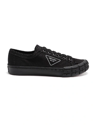 Shop Prada Gabardine Wheel Sneakers In Nero