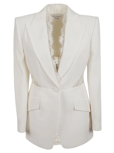 Shop Alexander Mcqueen Single Button Laced Detail Blazer In Light Ivory