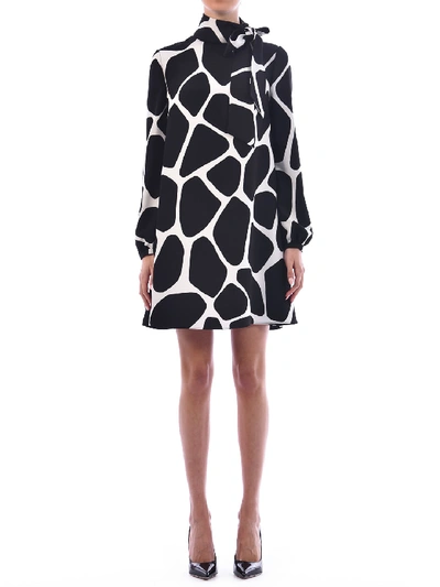 Shop Valentino Printed Cady Dress In Black