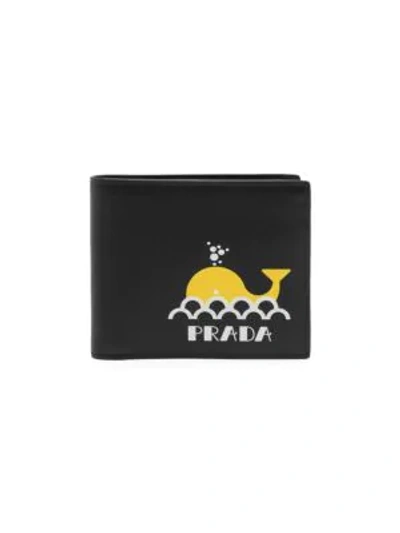 Shop Prada Leather Whale Bi-fold Wallet In Black